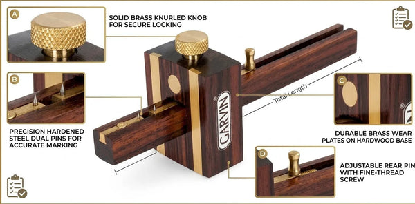 Adjustable Mortice Marking Gauge 6” ( 150mm ) | Wooden Dual Pin Mortise Gauge