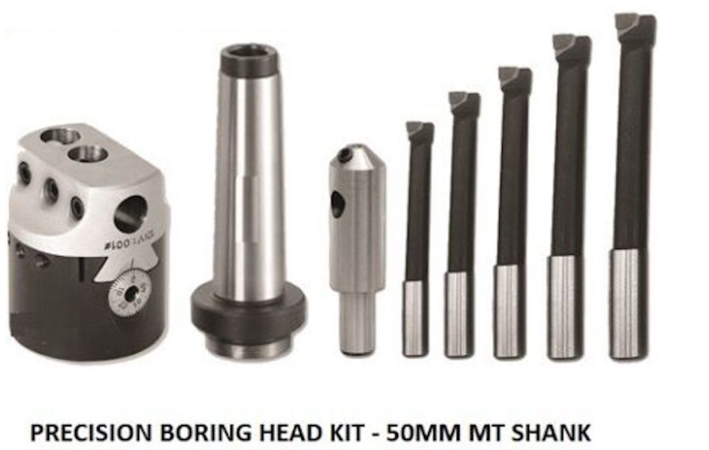 Precision Boring Head Kit - 50 mm with MT3 Shank and 5 Boring Bars + Fly Cutter