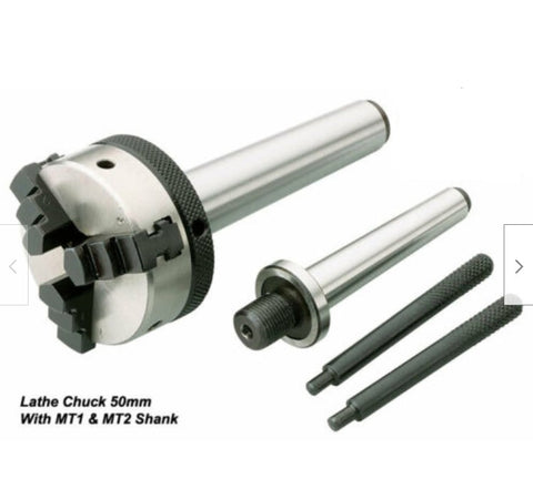 Mini Lathe Chuck 50 mm Diameter Self Centre 3 Jaws with MT1 & MT2 Shank