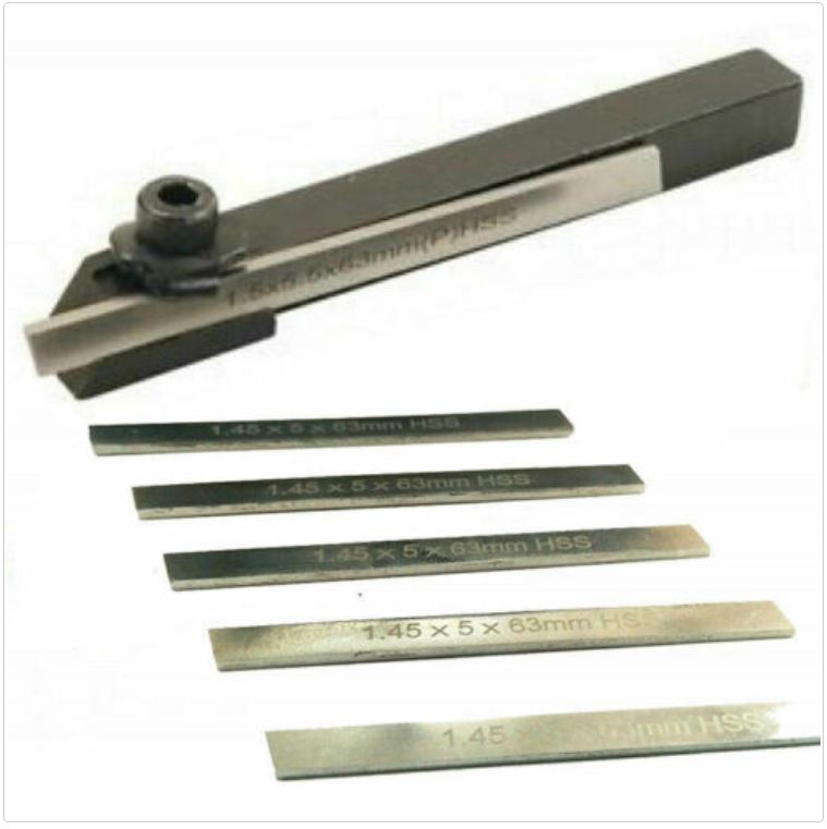 Mini Lathes Parting Clamp Type Tool Cut off Holder + 6 Pcs HSS Blades 8 mm Shank